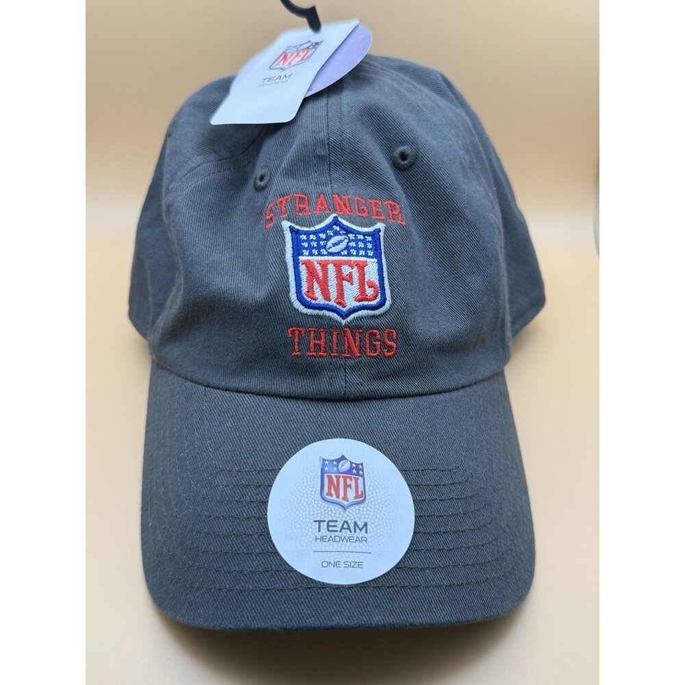 New NFL x Stranger Things "Team Headwear" Baseball Cap Hat - Charcoal Grey